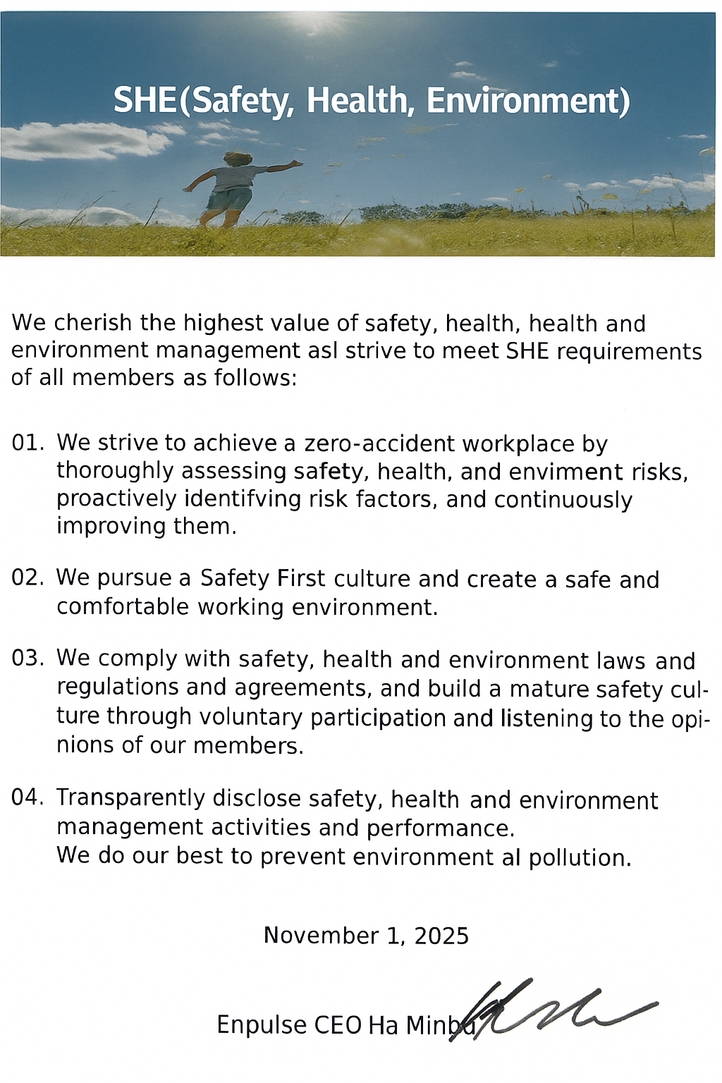 Safety, Health and Environment (SHE) Policy Document